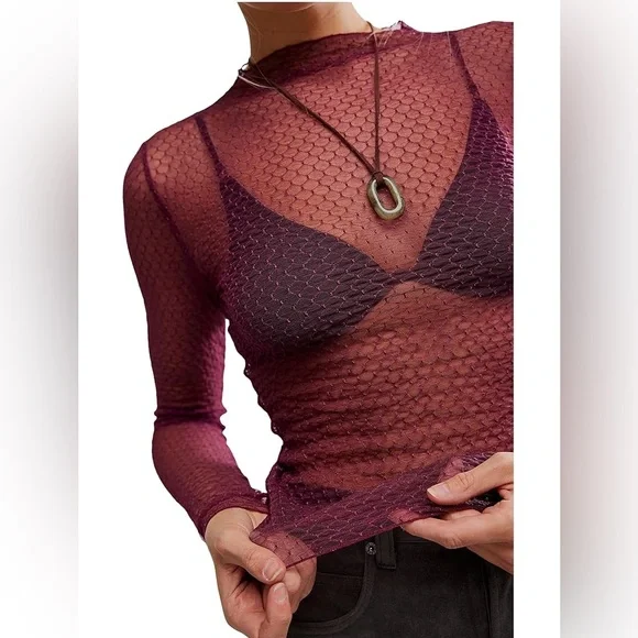 NWT Free People Minding My Business sheer textured long-sleeve top - Picture 2 of 5